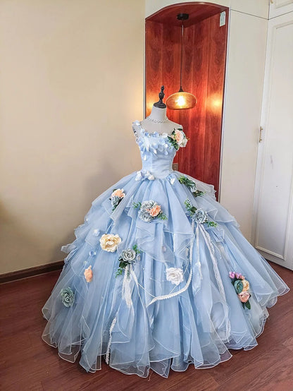 Charming Prom Dress Spaghetti Straps Pleated Tulle Evening Dress Quinceanera Dress Ball Gown      D4652