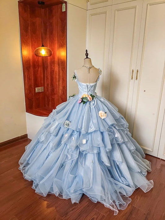 Bezauberndes Ballkleid mit Spaghettiträgern, plissiertem Tüll, Abendkleid, Quinceañera-Kleid, Ballkleid D4652