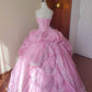 Charming Prom Dress Light Pink Strapless Pleated Tulle Evening Dress Quinceanera Dress Ball Gown      D4653