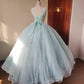 Stunning Prom Dress Light Blue V-neck Pleated Tulle Evening Dress Quinceanera Dress Ball Gown      D4654