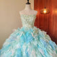 New Arrival Prom Dress Strapless Tulle Tiered Evening Dress Quinceanera Dress Ball Gown      D4655