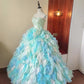 New Arrival Prom Dress Strapless Tulle Tiered Evening Dress Quinceanera Dress Ball Gown      D4655