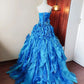 Beauty Prom Dress Blue Strapless Ruffle Tiered Evening Dress Quinceanera Dress Ball Gown      D4656