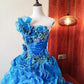 Beauty Prom Dress Blue Strapless Ruffle Tiered Evening Dress Quinceanera Dress Ball Gown      D4656
