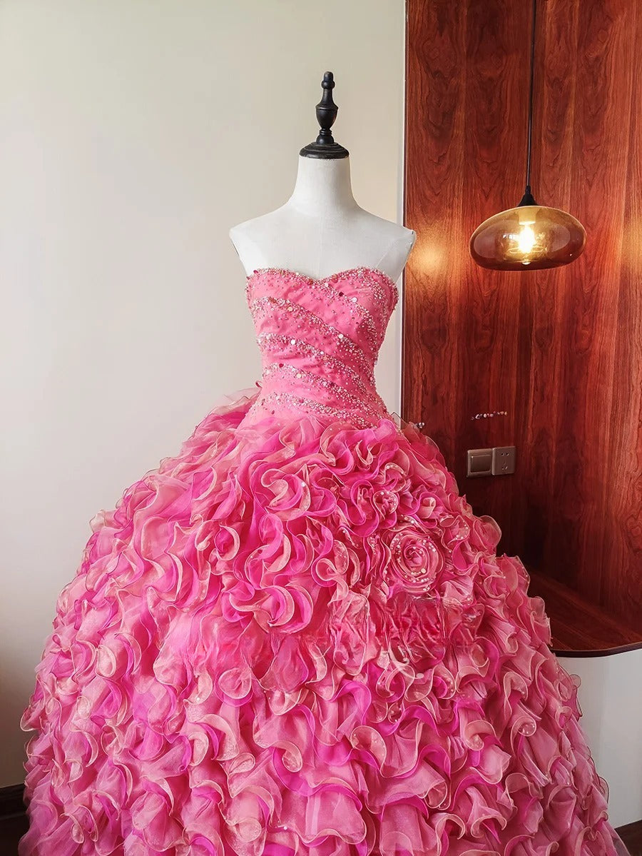 Charming Prom Dress Sweetheart Ruffle Tiered Evening Dress Sweet 16 Dress Ball Gown      D4657