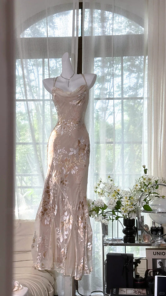 Elegant Mermaid Long Chiffon Spaghetti Strap Luxury Evening Dress Prom Dresses D1498