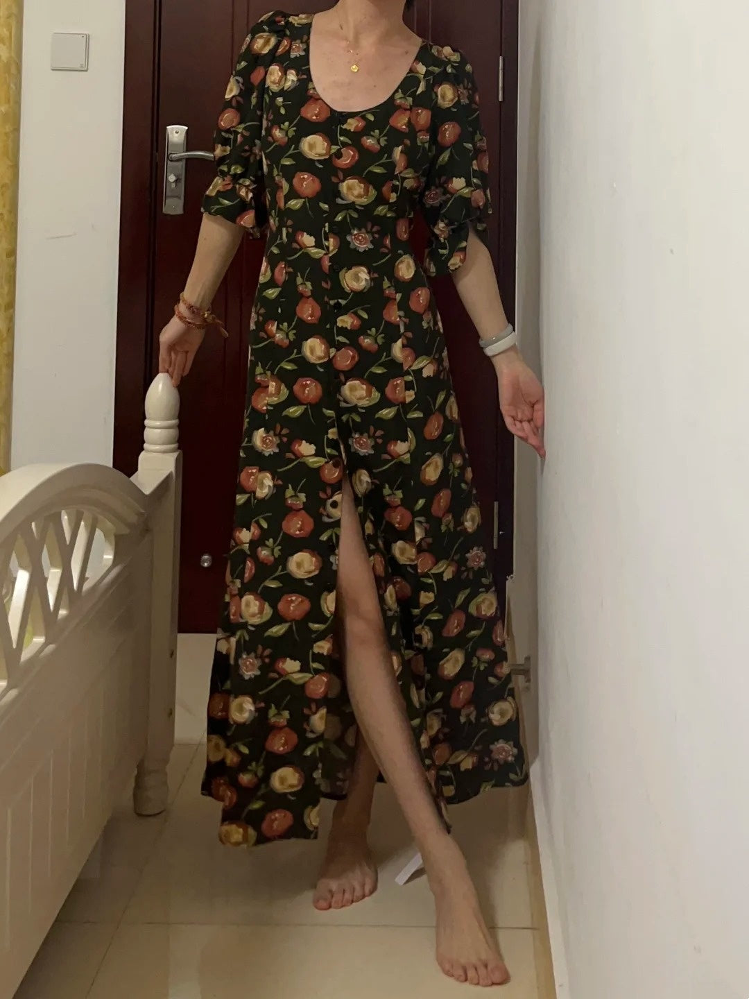 New Arrival Prom Dress Crew Neck Print Floral Formal Dress Evening Dresses Wedding Guest Dress      D4684