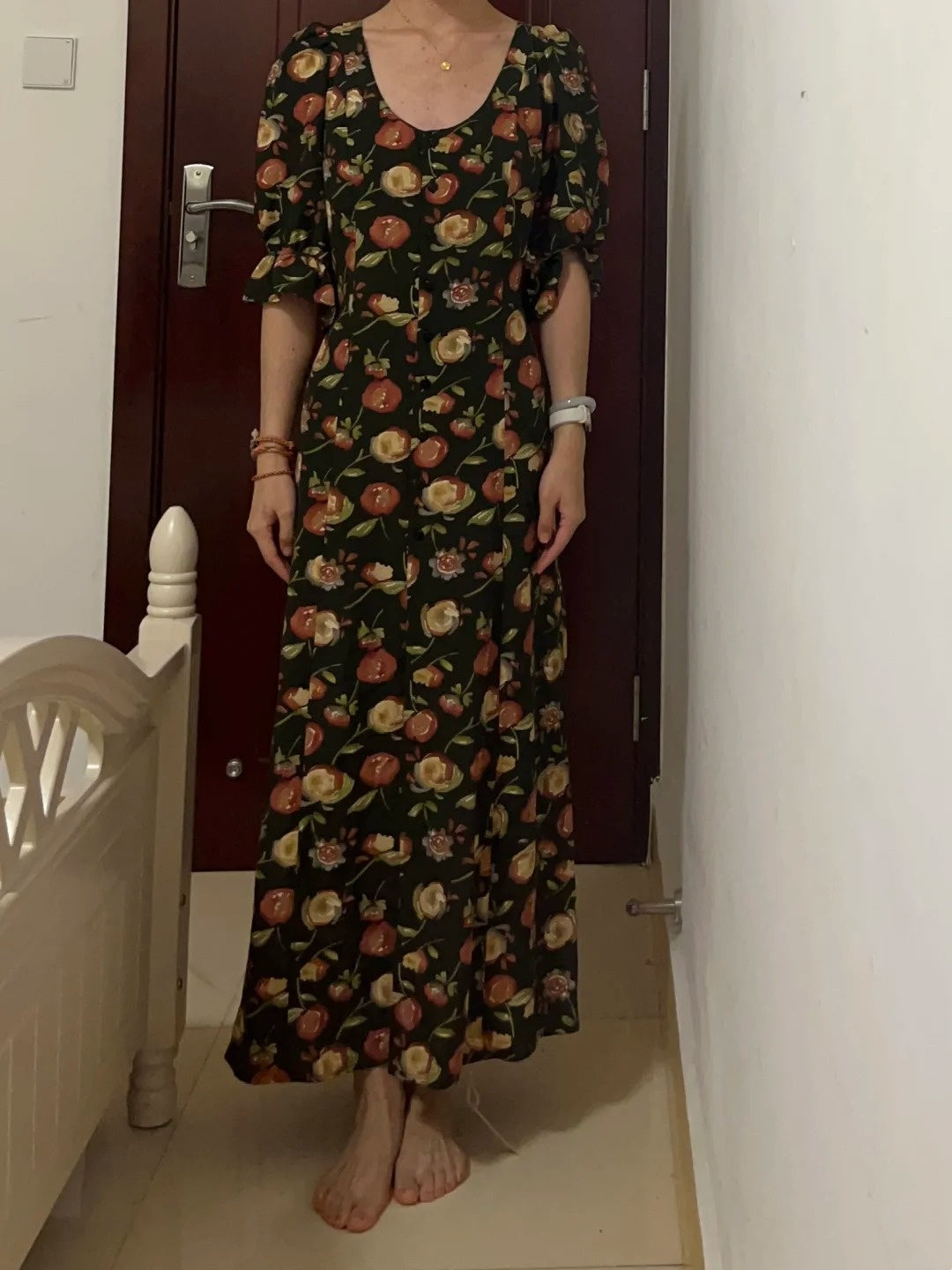 New Arrival Prom Dress Crew Neck Print Floral Formal Dress Evening Dresses Wedding Guest Dress      D4684