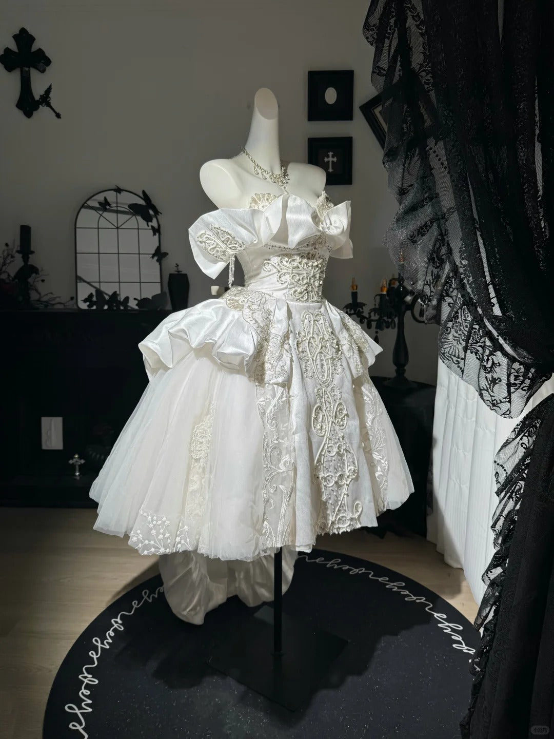New Homecoming Dress Off the Shoulder Tulle Sequins Bead Bowknot Applique Hi-Lo Pearl Rinestone Ball Gown Back to School Outfits Party Dress Birthday Dress Wedding Dress D7548
