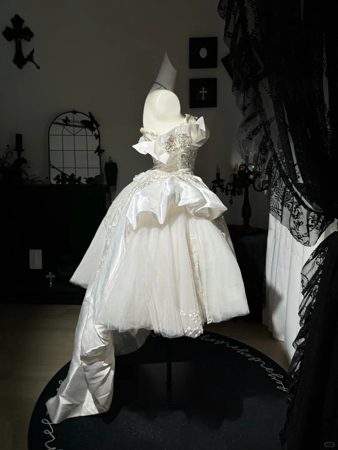 New Homecoming Dress Off the Shoulder Tulle Sequins Bead Bowknot Applique Hi-Lo Pearl Rinestone Ball Gown Back to School Outfits Party Dress Birthday Dress Wedding Dress D7548