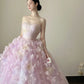 Charming Ball Gown Lialc Strapless Pleated Tulle Floral Prom Dresses Evening Gala Gown Quinceanera Dress       D4717