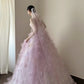 Charming Ball Gown Lialc Strapless Pleated Tulle Floral Prom Dresses Evening Gala Gown Quinceanera Dress       D4717