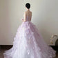 Charming Ball Gown Lialc Strapless Pleated Tulle Floral Prom Dresses Evening Gala Gown Quinceanera Dress       D4717