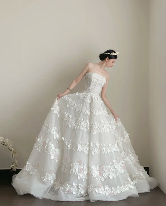 Elegant Wedding Dress Strapless Floral Wedding Dress  D4719