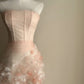 Chic Prom Dress Strapless Pleated Floral Tulle Formal Dresses Gala Gown Evening Dress  D4721