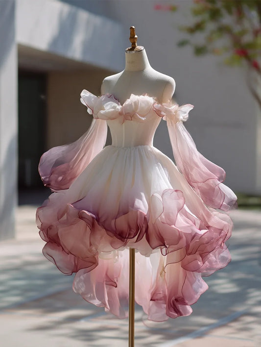 Beauty Homecoming Dress Ombre Off Shoulder Ruffle Short Prom Dress Birthday Party Outfits Cocktail Dress   D4726