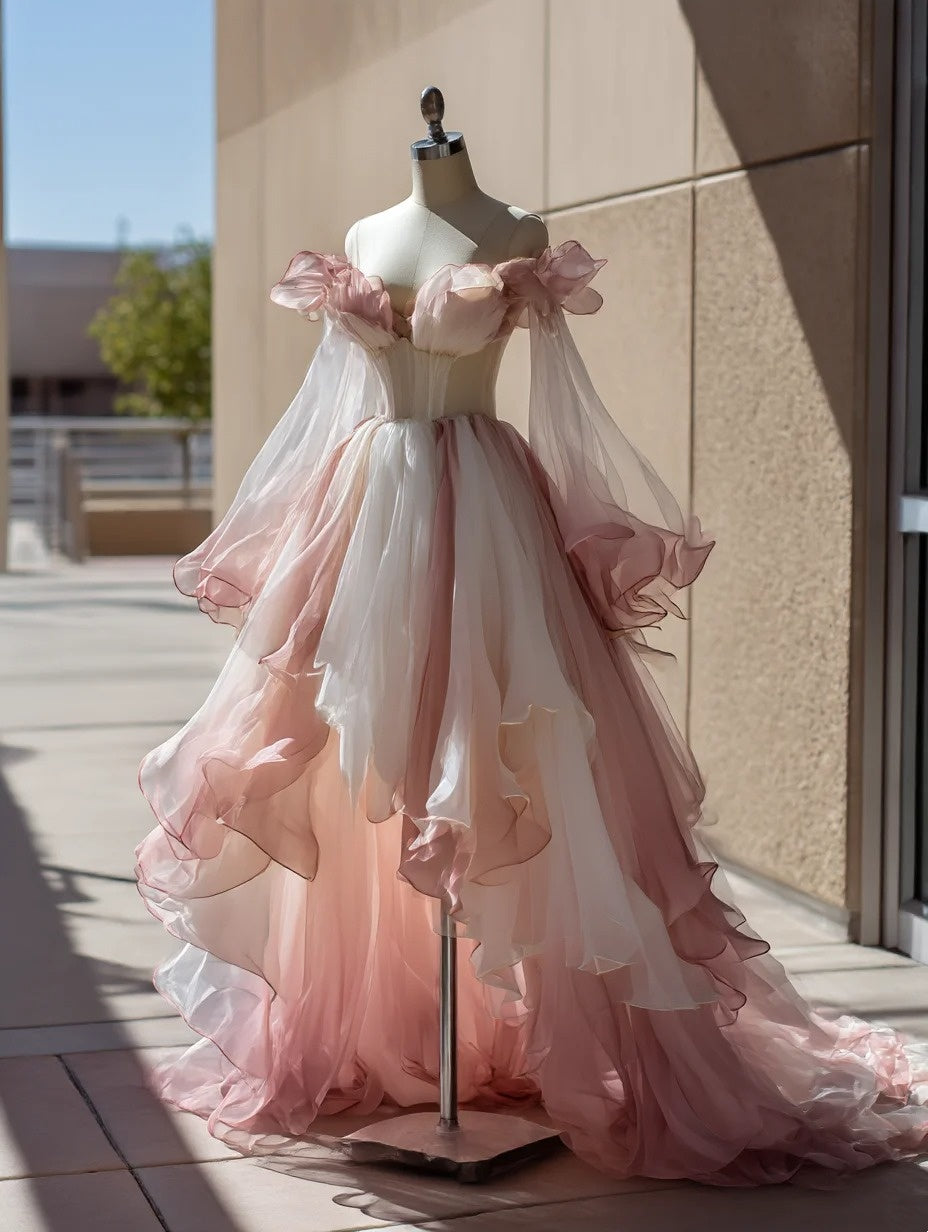 Pretty Prom Dress Ombre Off Shouler Pleated Formal Dresses Gala Gown Evening Dress  D4727