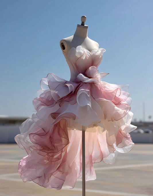 Cute Homecoming Dress Ombre Strapless Ruffle Short Prom Dress Birthday Party Outfits Back to School  D4733