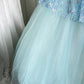 Beauty Ball Gown Light Blue Strapless Pleated Tulle Prom Dresses Evening Gala Gown Sweet 16 Dress       D4739