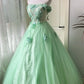 Beauty Ball Gown Light Green Strapless Pleated Tulle Prom Dresses Evening Gala Gown Birthday Party Dress       D4742