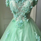 Beauty Ball Gown Light Green Strapless Pleated Tulle Prom Dresses Evening Gala Gown Birthday Party Dress       D4742