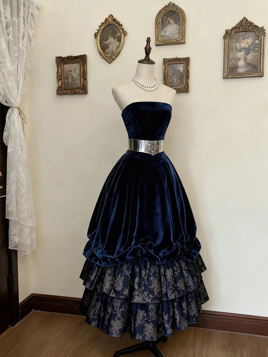 Pretty Prom Dress Navy Strapless Pleated Formal Dresses Evening Dress Gala Gown  D4751