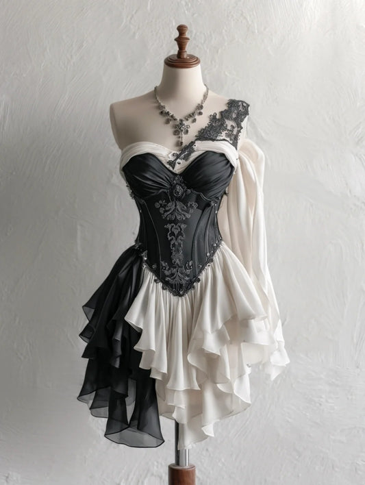 A Line Homecoming Dress One Shoulder Pleated Short Back to School Prom Dress Birthday Party Outfits  D4769