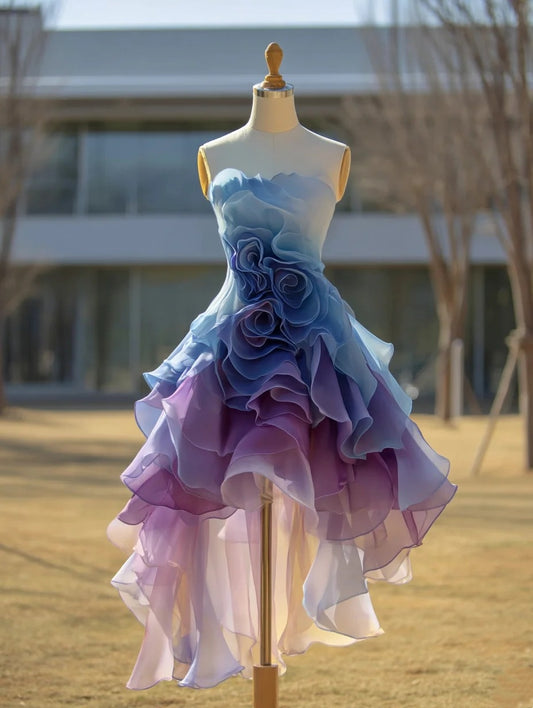 2026 A Line Homecoming Dress Ombre Strapless Short Back to School Prom Dress Birthday Party Outfits  D4772
