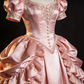 Vintage Ball Gown Pink Square Neck Pleated Prom Dresses Evening Gala Gown Quinceanera Dress       D4782