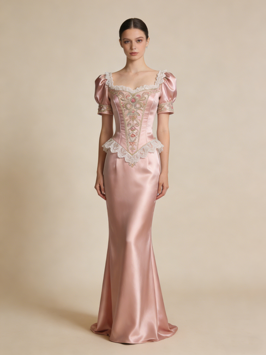Elegant Prom Dress Pink Square Neck Mermaid Gala Gown Birthday Party Outfits Evening Dress  D4783