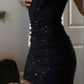 Charming Homecoming Strapless Balck Sequins Hugging Back to School Outfits Party Dress D6717