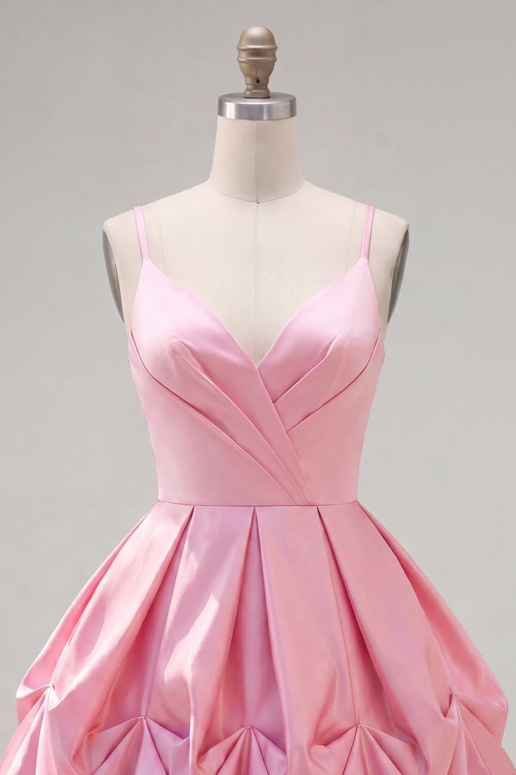 Unique Homecoming Dress Spaghetti Strap V Neck Pleated A-Line Back to School Outfits Party Dress D7774