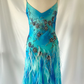 Vintage Blue Spaghetti Straps Sheath Beading Long Evening Party Dress, D773
