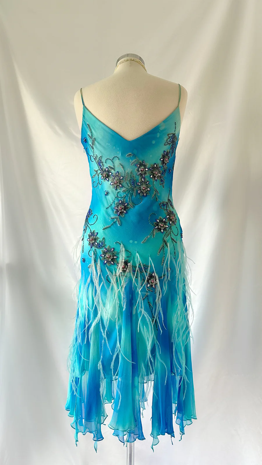 Vintage Blue Spaghetti Straps Sheath Beading Long Evening Party Dress, D773