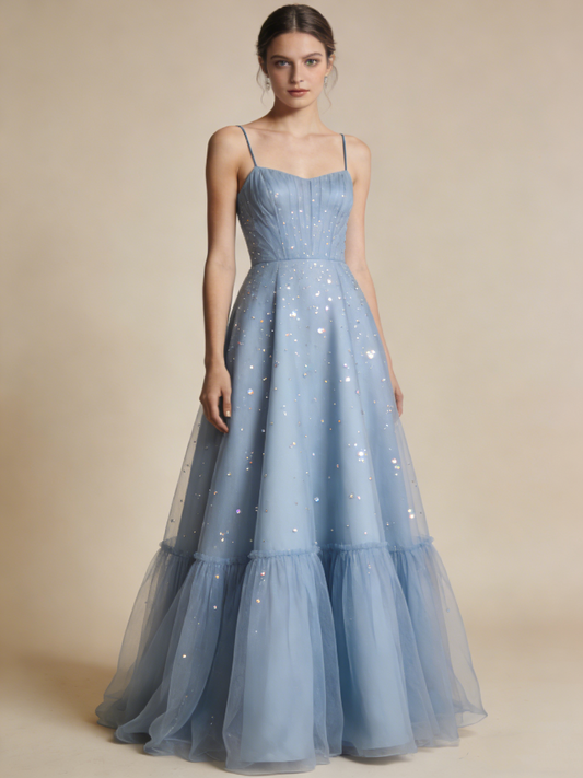 Pretty Prom Dress A Line Spaghetti Straps Birthday Party Outfits Wedding Guest Dress Evening Gown D4812