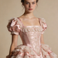 Light Pink Ball Gown Square Neck Lace Pleated Prom Dresses 17th Dress Evening Gala Gown      D4814