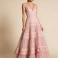 Chic Prom Dress Pink V-neck Pleated Tulle Birthday Party Outfits Gala Dress Evening Gown  D4816