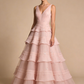 New Design Prom Dress Light Pink A Line V-neck Pleated Cocktail Outfits Gala Dress Evening Gown  D4819