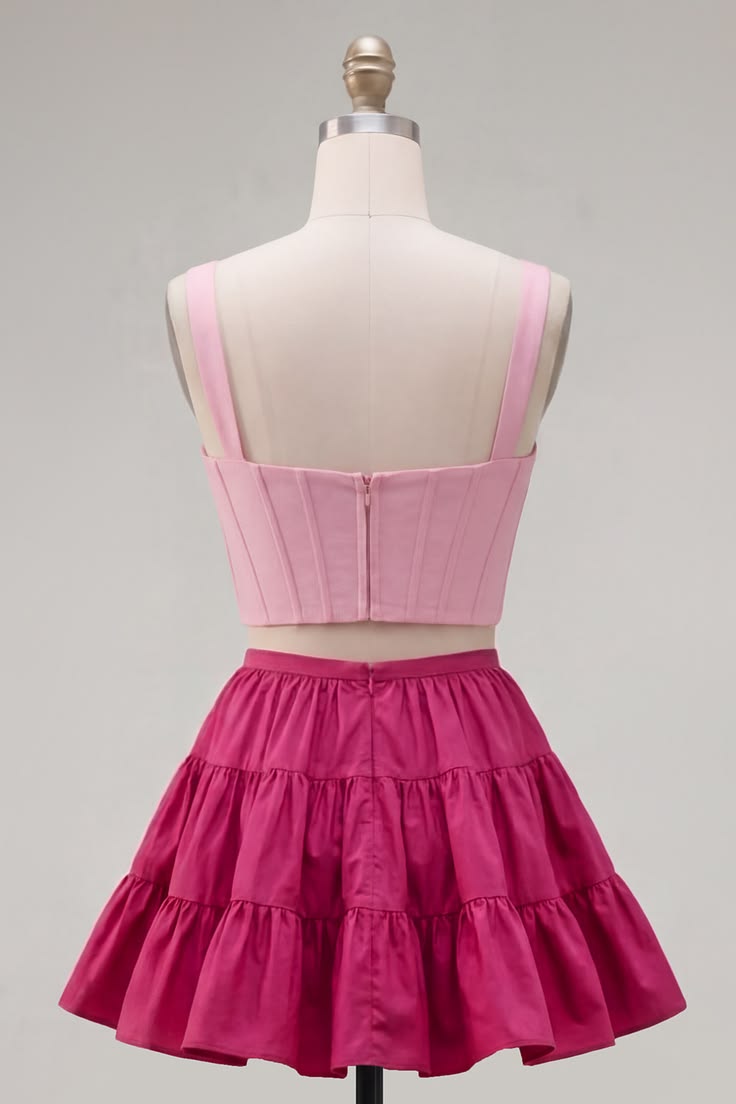 Unique Homecoming Dress Spaghetti Strap V Neck Two Pieces Back to School Outfits Party Dress D7812