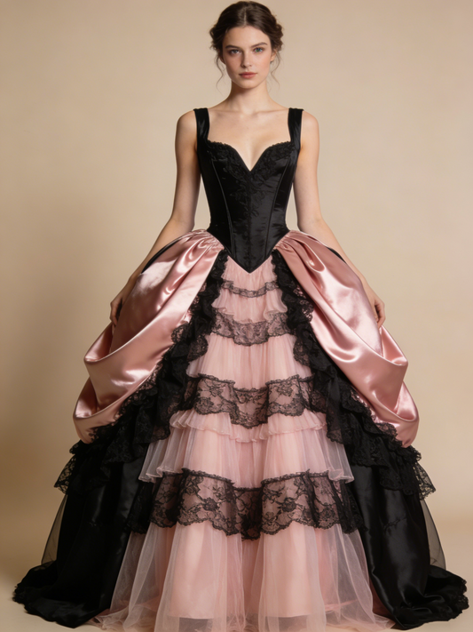 Fashional Ball Gown Black Pink Sweetheart Pleated Lace Prom Dresses Quinceanera Dress Evening Gala Gown      D4835