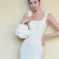 Elegant Prom Dress White Square Neck Sheath Beading Gala Dress Evening Gown Birthday Party Outfits    D4849