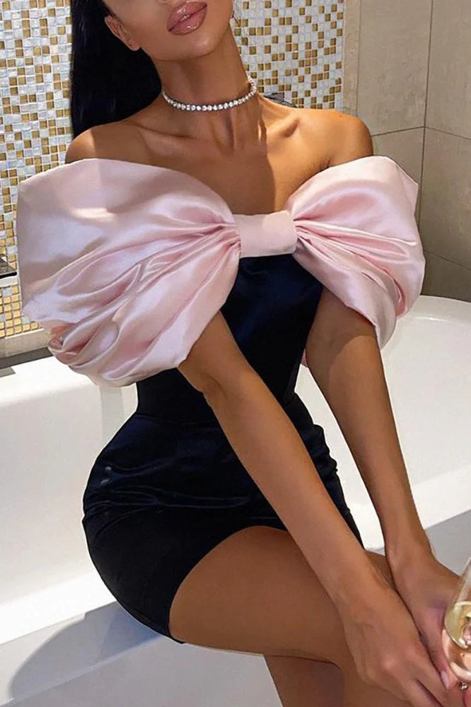 Beautiful Homecoming Dress Off the Shoulder Pleated Bowknot Back to School Outfits Party Dress D7176