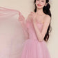 Stunning Prom Dress Pink Spaghetti Straps Pleated Tulle Gala Dress Evening Gown Birthday Party Outfits    D4852