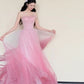 Stunning Prom Dress Pink Spaghetti Straps Pleated Tulle Gala Dress Evening Gown Birthday Party Outfits    D4852