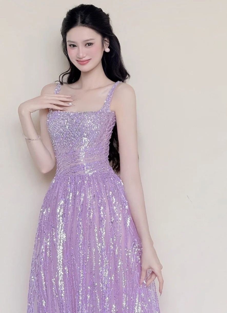 Sparking Prom Dress Light Purple Spaghetti Straps Gala Dress Evening Gown Birthday Party Outfits    D4853