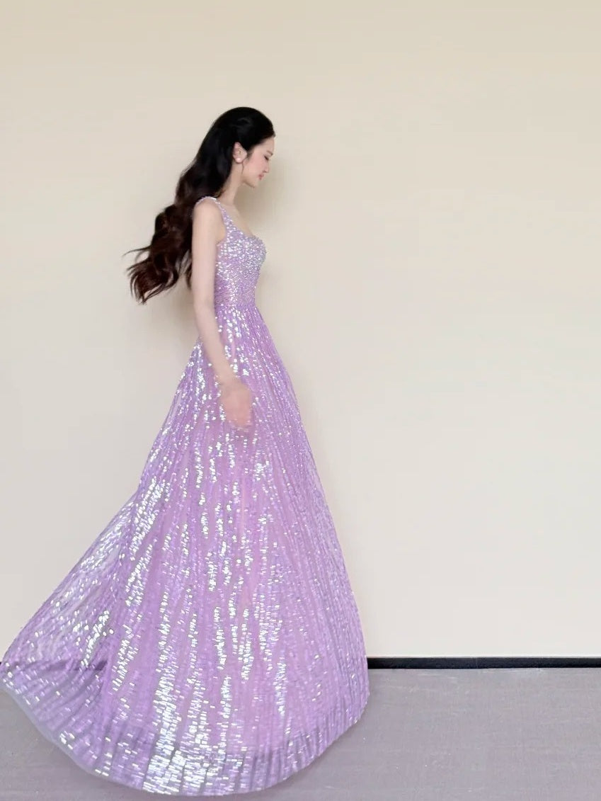 Sparking Prom Dress Light Purple Spaghetti Straps Gala Dress Evening Gown Birthday Party Outfits    D4853