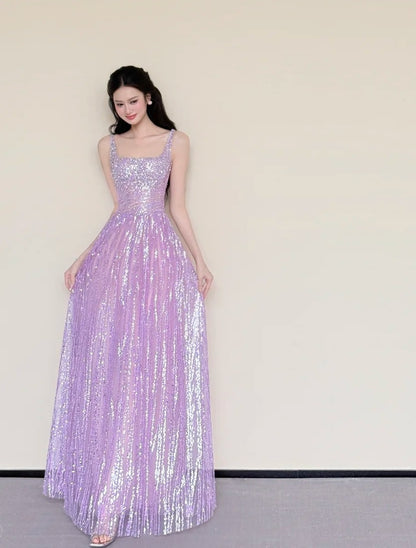 Sparking Prom Dress Light Purple Spaghetti Straps Gala Dress Evening Gown Birthday Party Outfits    D4853