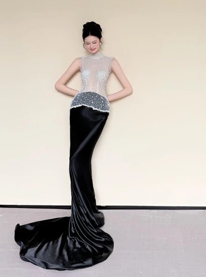 Robe de bal brillante à paillettes et col en cœur, robe de soirée sirène, robe de gala, robe de fête d'anniversaire, D3415