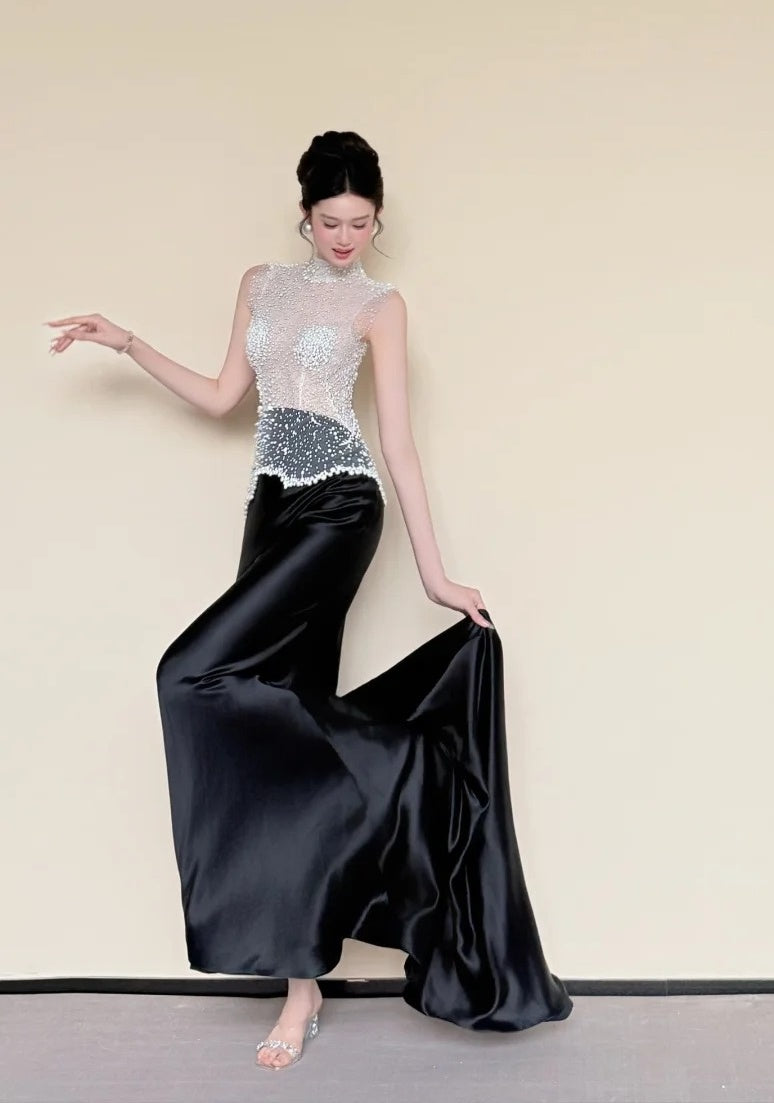 Robe de bal brillante à paillettes et col en cœur, robe de soirée sirène, robe de gala, robe de fête d'anniversaire, D3415