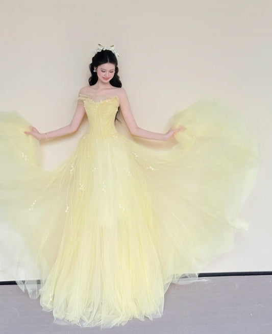 Charming Prom Dress Strapless Pleated Tulle Gala Dress Evening Gown Cocktail Party Outfits    D4855